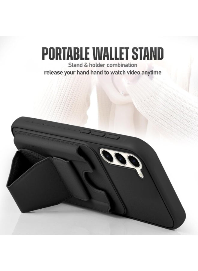 غطاء خلفي من الجلد مع محفظة بطاقات، جراب قابل للطي ومقاوم للصدمات، متوافق مع سامسونج جالاكسي A17/A26 (أسود) - Image 1